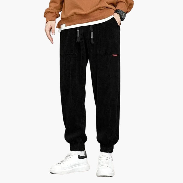Men's Corduroy Jogging Pants with Drawstring and Side Pockets