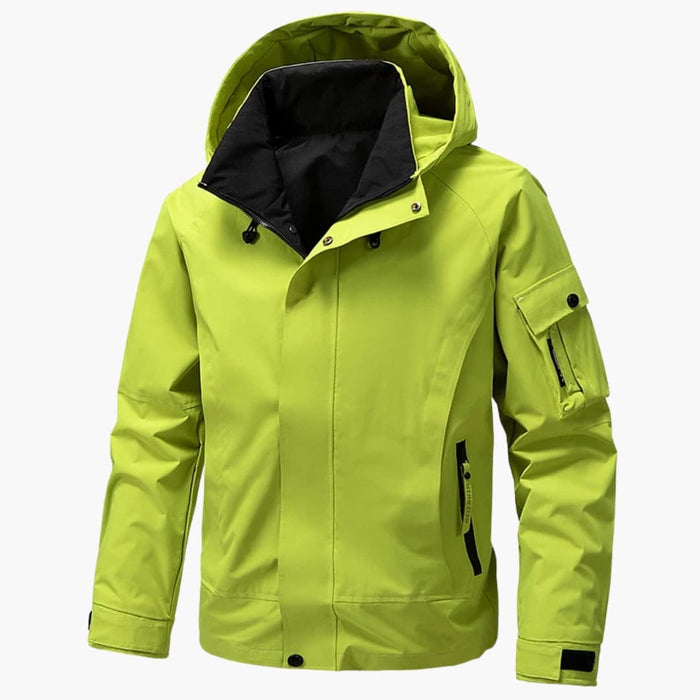 Men's Jacket with Hood, Zipper, and Multiple Pockets