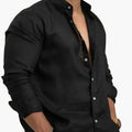 Men's Long Sleeve Shirt with Button Placket and Straight Hem