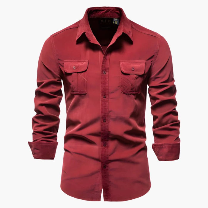 Men's Long Sleeve Shirt with Button Closure and Chest Pockets