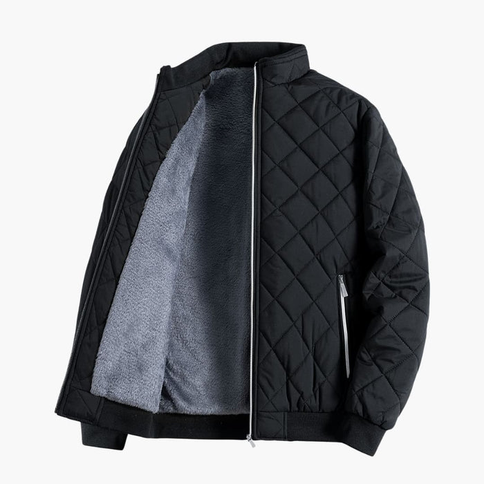 Men's Quilted Jacket with Stand-Up Collar and Zipper
