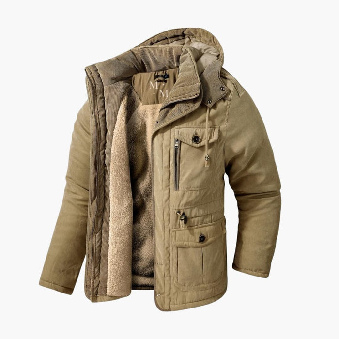 Men's Hooded Winter Jacket with Fleece Lining Zip Front