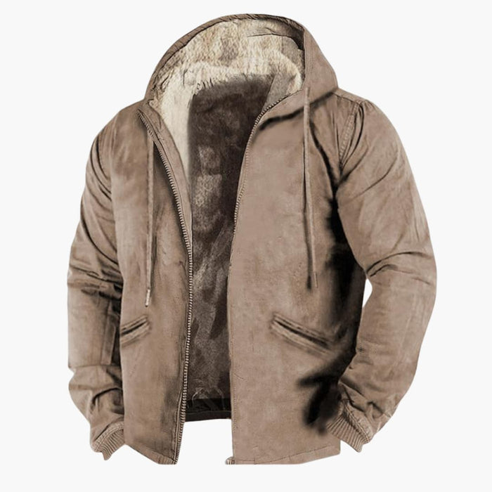 Men's Hooded Jacket with Zipper and Lined Interior