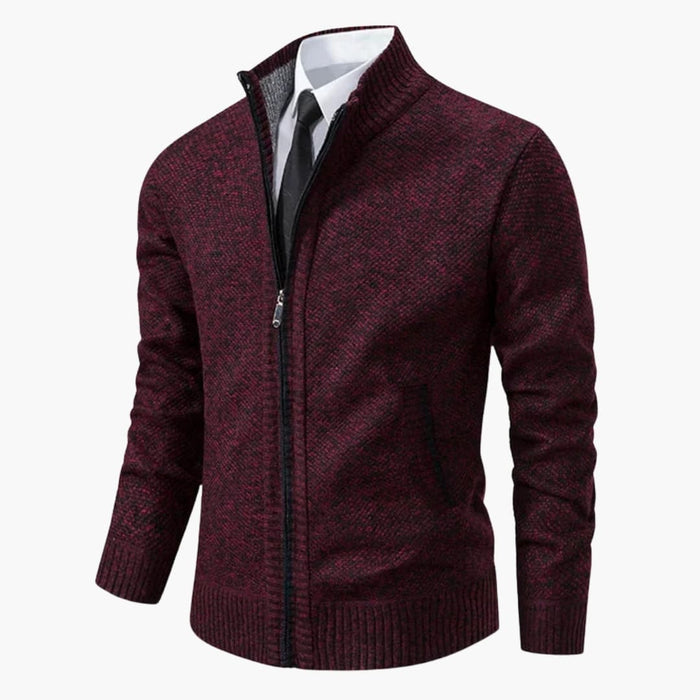 Men's Jacket with Stand-Up Collar and Front Zipper