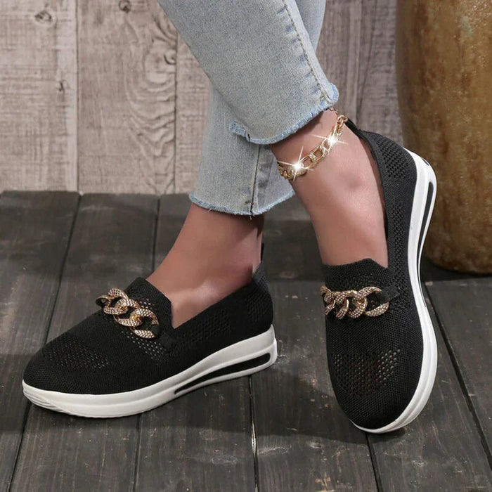 Women's Slip-On Loafers with Chain Detail and Cushioned Footbed