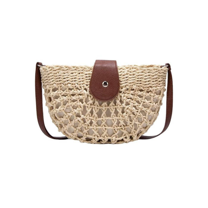 Women's Woven Straw Crossbody Bag with Leather Flap