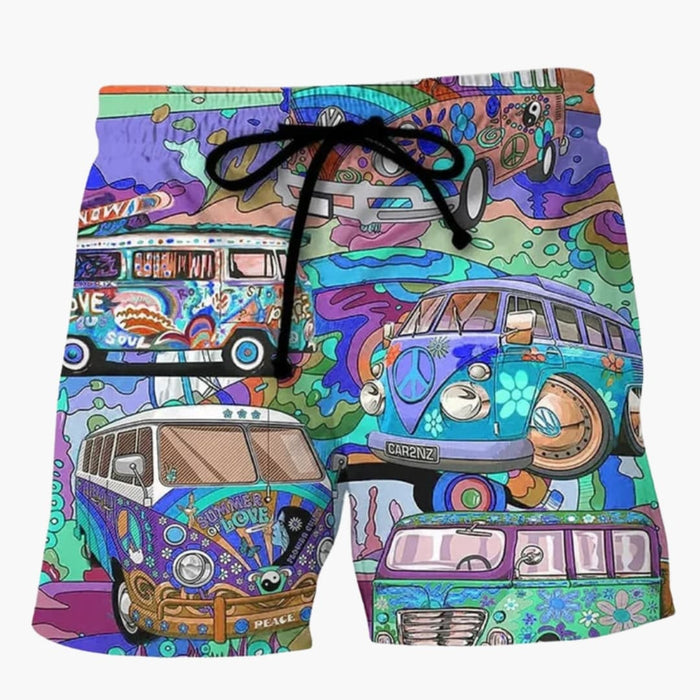 Men’s Board Shorts with Drawstring and Printed Surface