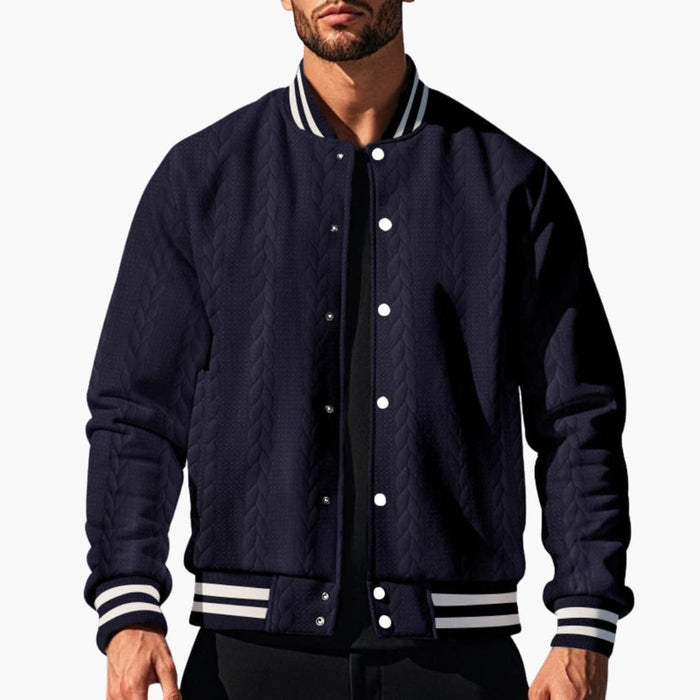 Men’s Bomber Jacket with Button Placket and Textured Surface