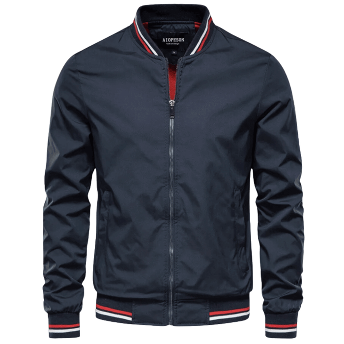 Men’s Bomber Jacket with Stripe Trim and Zip Closure