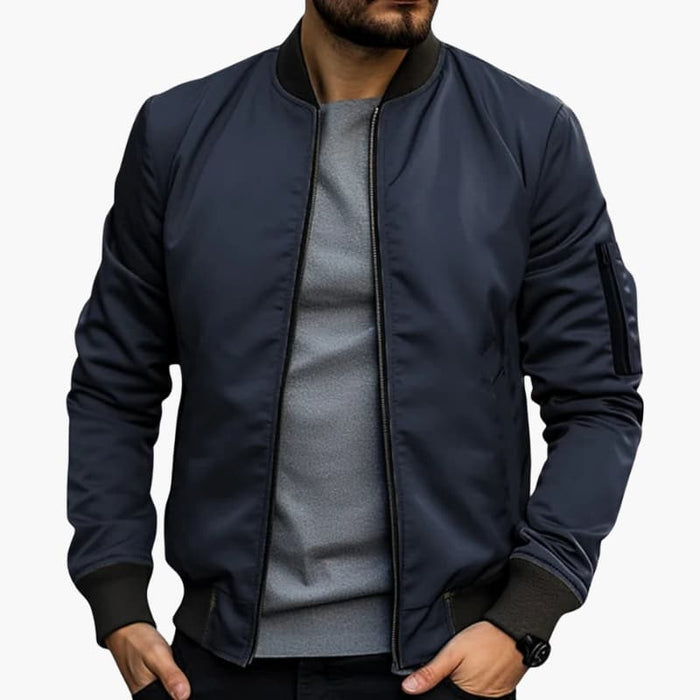 Men’s Bomber Jacket with Zip Closure and Ribbed Hem