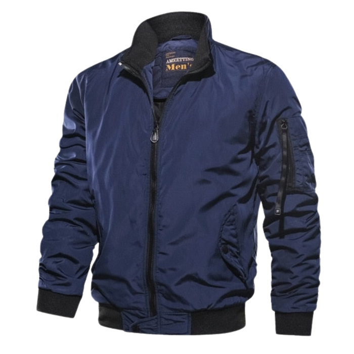 Men’s Bomber Jacket with Zip Closure and Ribbed Hem