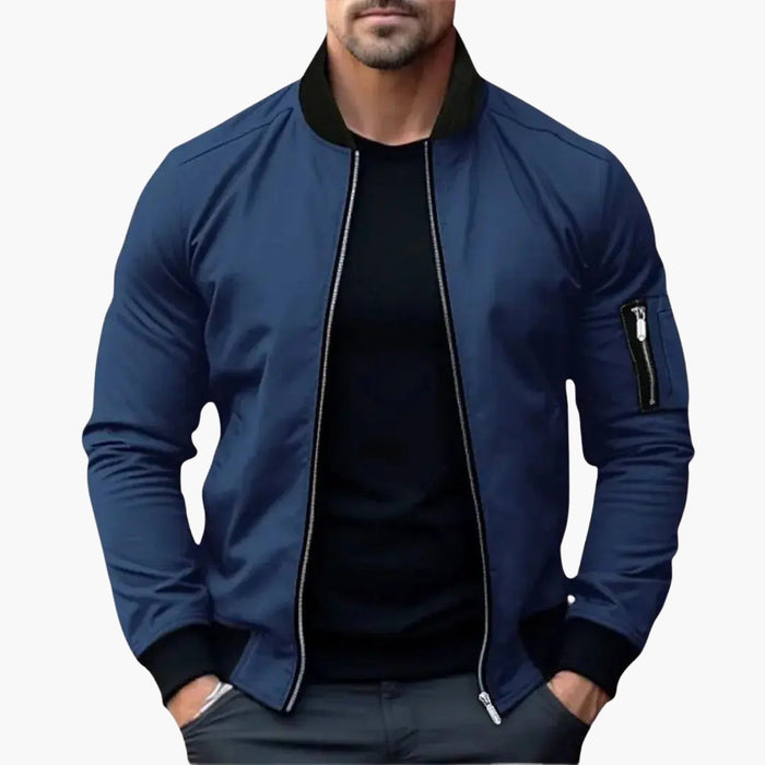 Men’s Bomber Jacket with Zip Closure and Ribbed Trim