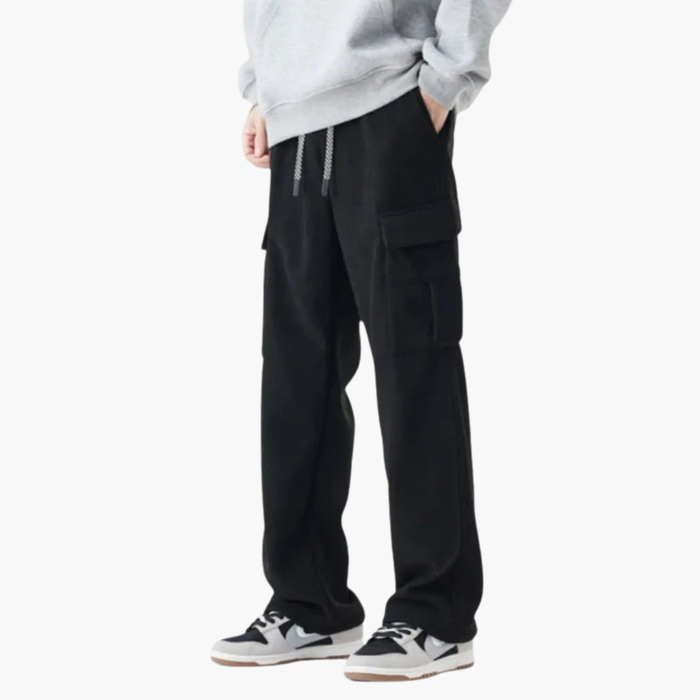 Men’s Corduroy Cargo Trousers with Drawstring Waist and Side Pockets