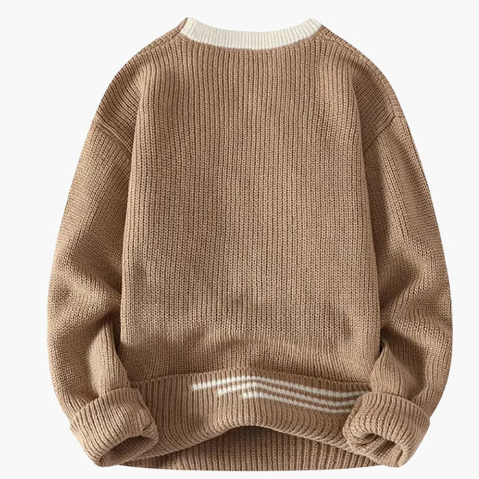 Men's Crewneck Sweater with Ribbed Hem and Cuffs