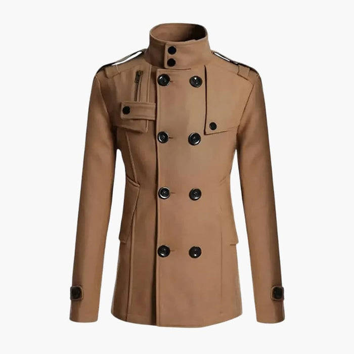 Men’s Double-Breasted Coat with High Collar and Shoulder Epaulets