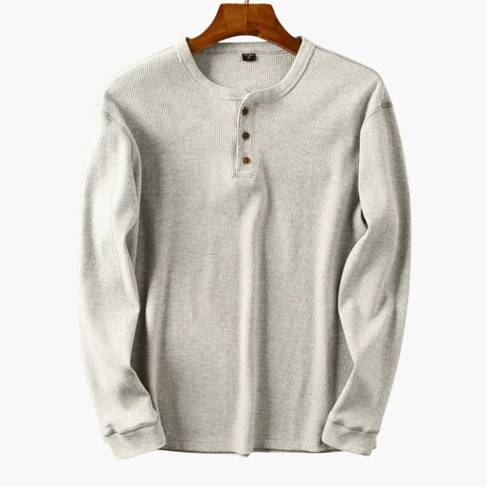 Men’s Henley Long Sleeve Shirt with Button Placket and Ribbed Surface