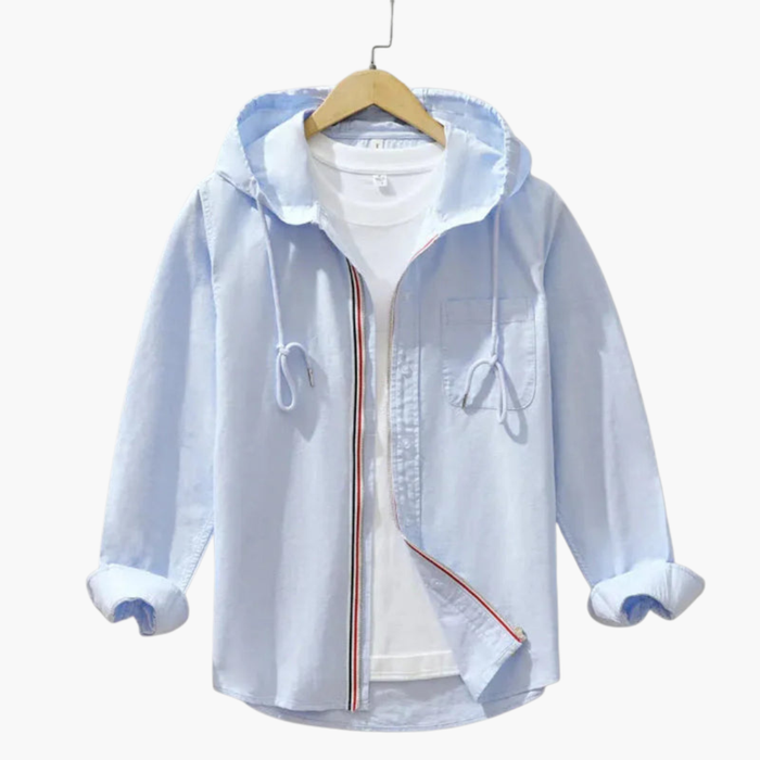 Men’s Hooded Shirt with Drawstring Hood and Button Front