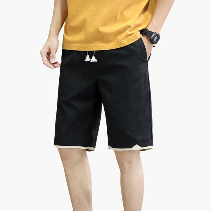 Men's Jogger Shorts with Drawstring and Rounded Hem