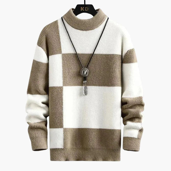 Men's Sweater with Structured Knit and Block Pattern