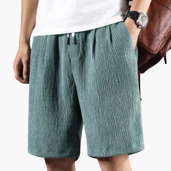 Men's Knee-Length Shorts with Elastic Waistband and Crinkled Texture