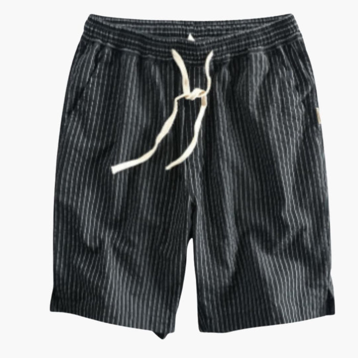 Men's Knee-Length Striped Shorts with Elastic Waistband and Side Pockets