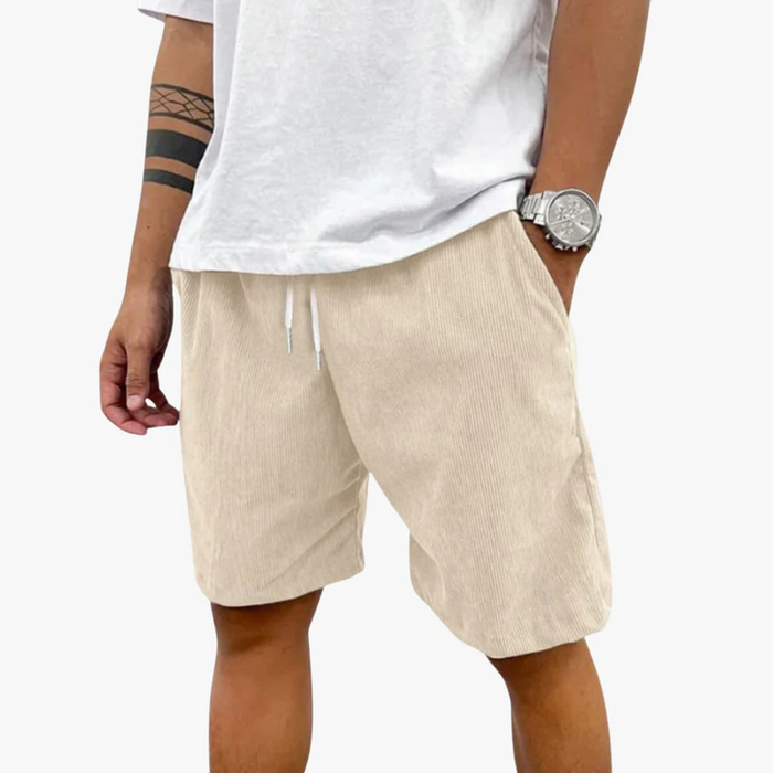 Men’s Knee-Length Textured Shorts with Elastic Drawstring Waist &amp; Pockets