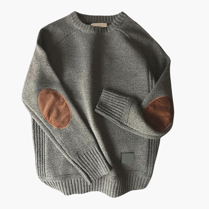 Men’s Knit Sweater with Elbow Patches and Long Sleeves