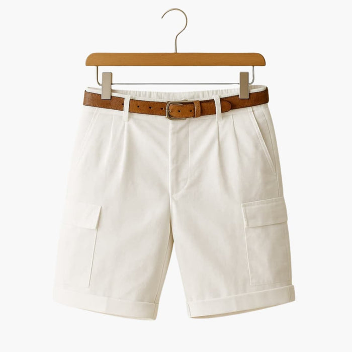 Men's Linen Blend Shorts with Cargo Pockets and Pleats