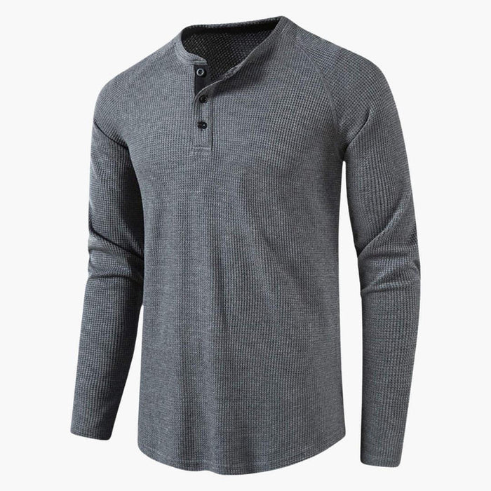 Men’s Long Sleeve Henley T-Shirt with Button Placket – Plain One-Piece Top