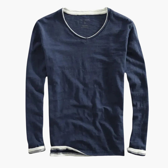 Men’s Long Sleeve Shirt with V Neck and Contrast Trim