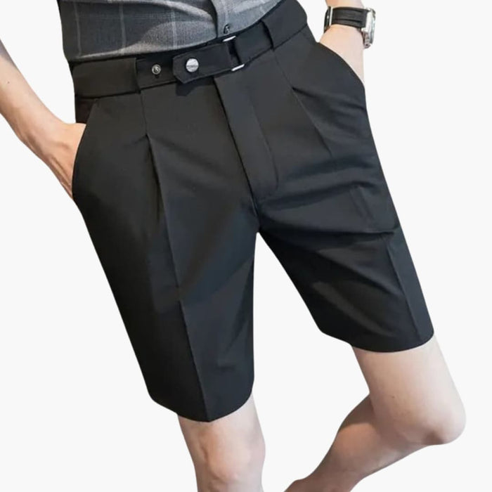 Men's Pleated Shorts with Belt Loops and Zip Closure