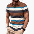 Men’s Striped V-Neck Polo T-Shirt with Button Placket