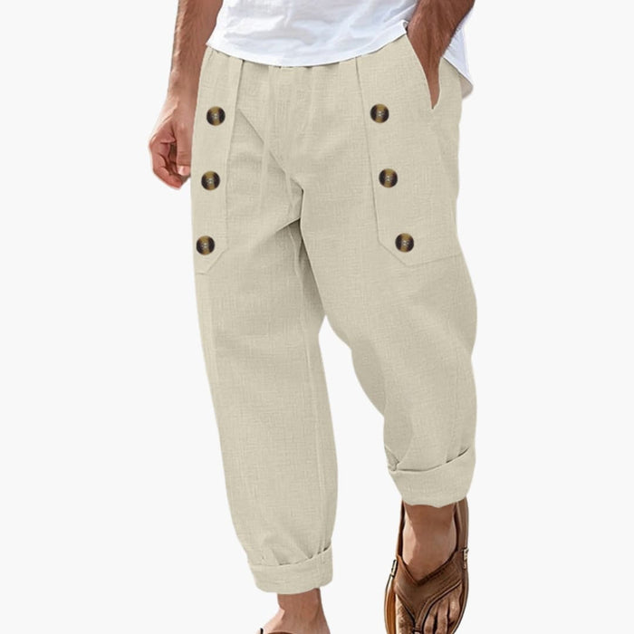 Men’s Summer Pants with Elastic Waist and Button Details