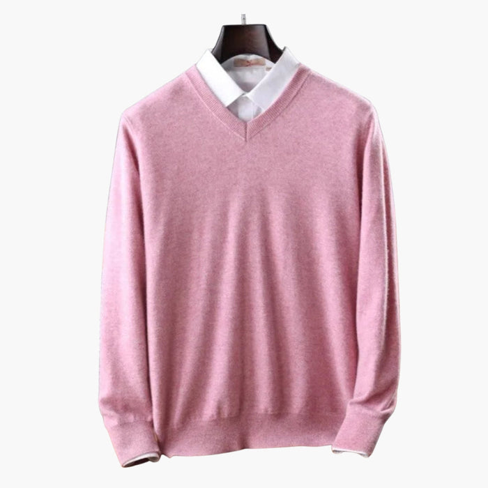 Men’s Sweater with V Neckline and Ribbed Cuffs