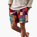 Men’s Swim Shorts with Elastic Waistband and Block Pattern