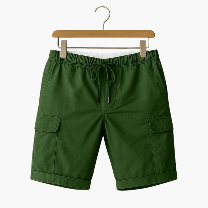 Men's Thigh-Length Cargo Shorts with Elastic Waistband and Drawstring