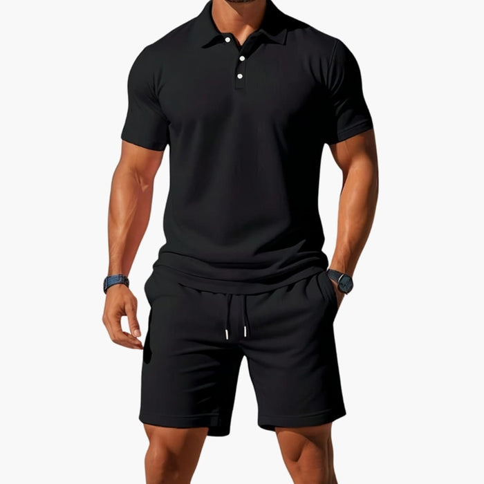 Men’s Two-Piece Polo Short Set – Collared Shirt and Matching Shorts