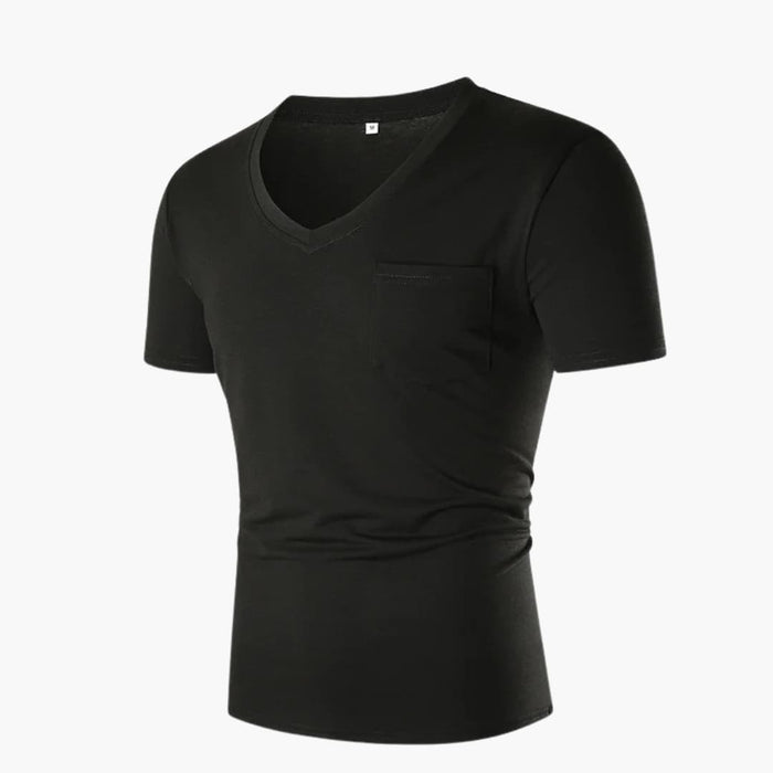 Men’s V-Neck T-Shirt with Front Chest Pocket – Short Sleeve Top