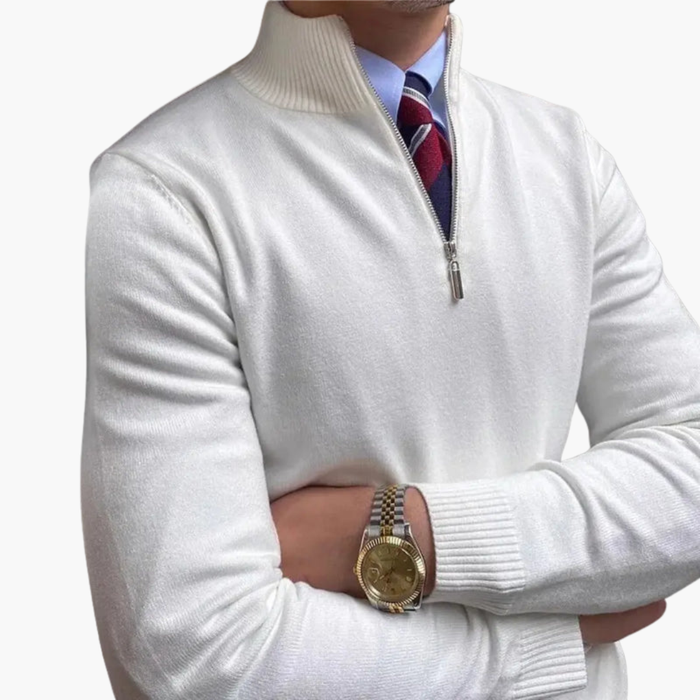 Men’s Zip Jumper with Stand Collar and Ribbed Hem