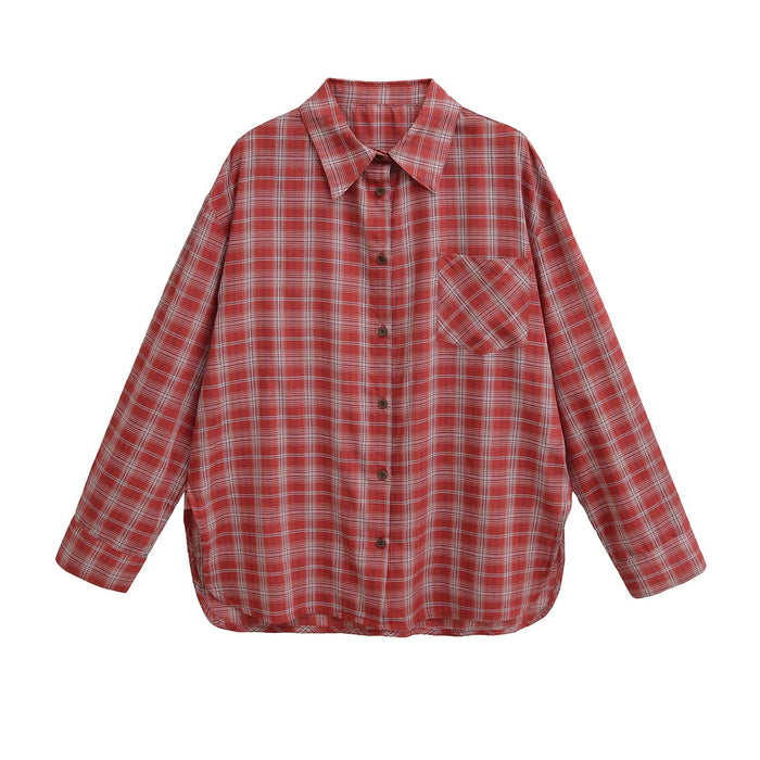 Women's Plaid Button-Down Shirt Relaxed Fit Oversized