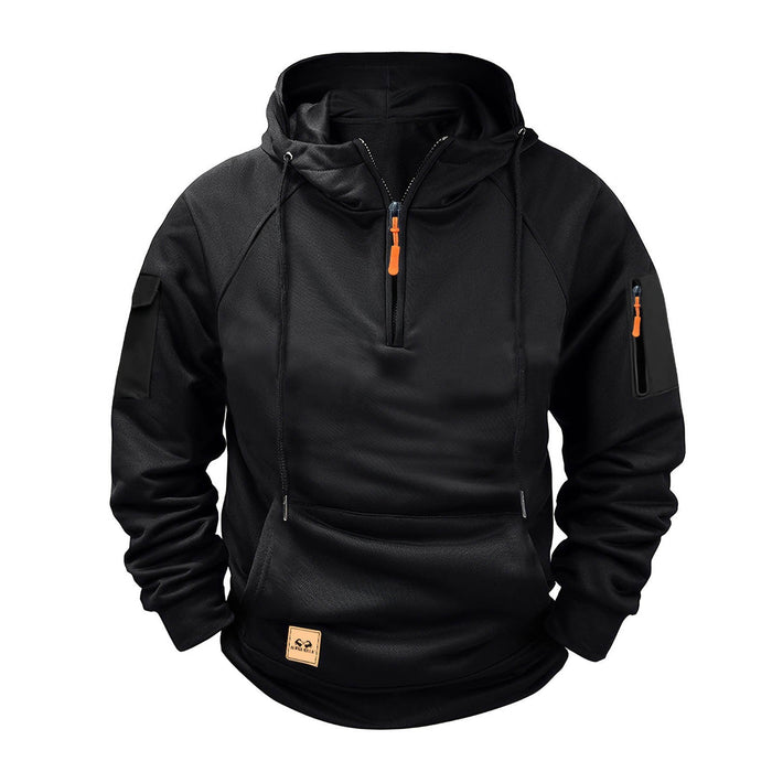 Men's Hooded Pullover with Half-Zip and Kangaroo Pocket