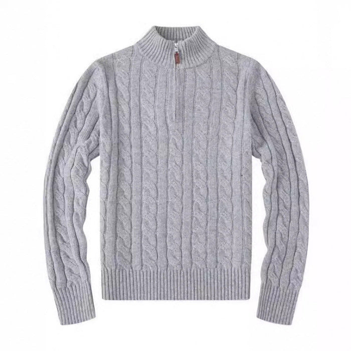 Men's Cable Knit Half-Zip Sweater with Stand Collar