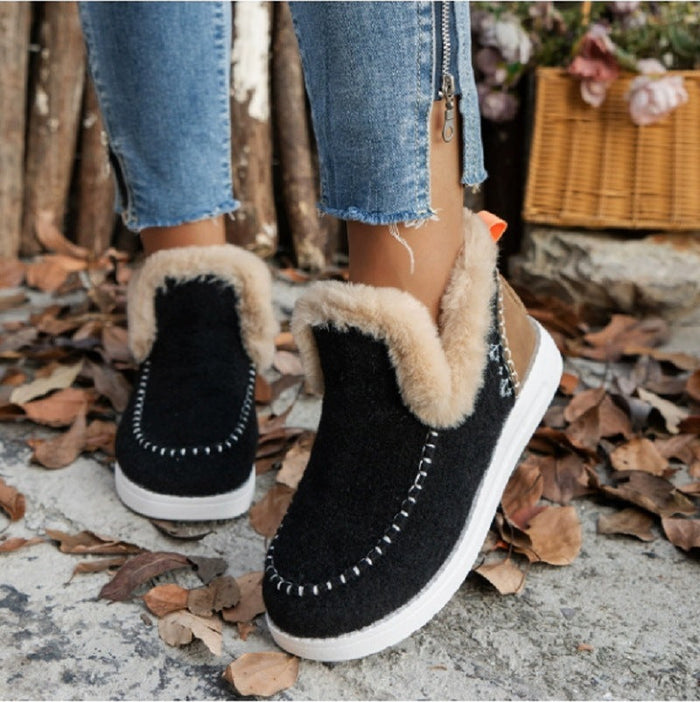 Women's Fleece Ankle Boots Faux Fur Trim Slip-On