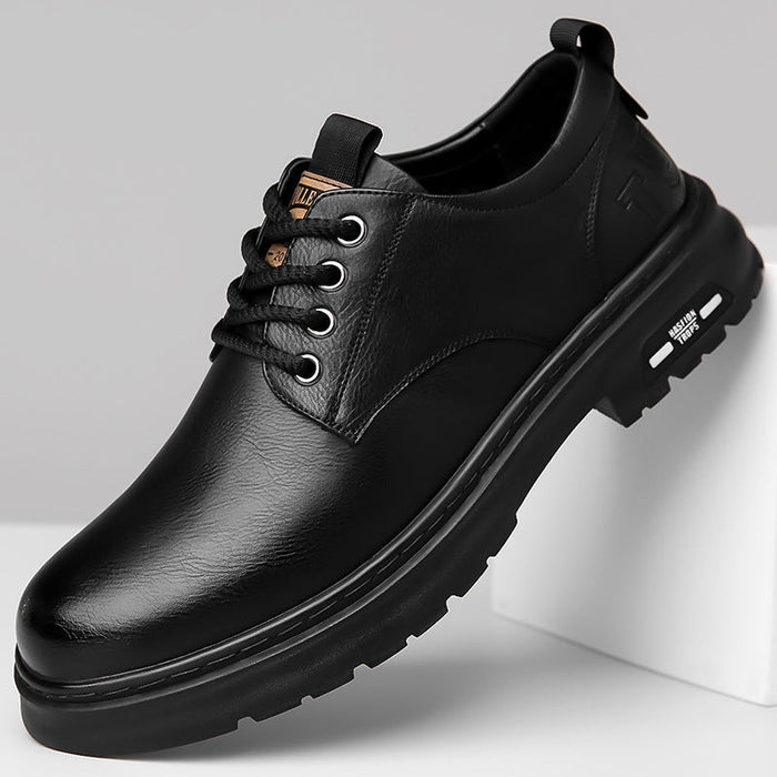 Men's Leather Derby Shoes with Lace-Up and Thick Rubber Sole