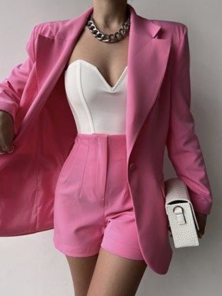 Women's Blazer Set with Shorts and Sleeveless Top