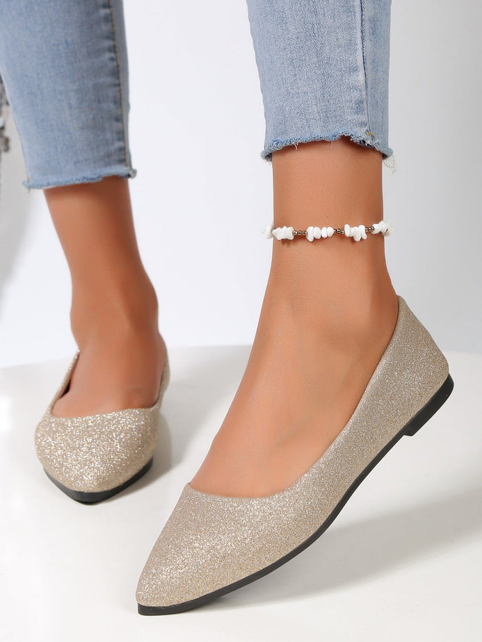 Women's Glitter Ballet Flats Pointed Toe Slip-On