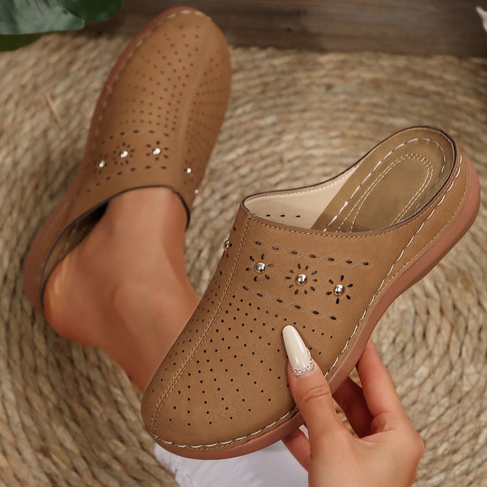 Women's Perforated Slip-On Mules with Cushioned Footbed