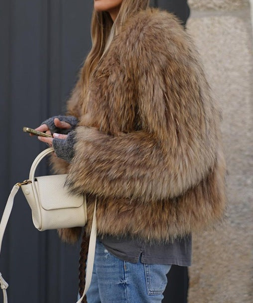 Women's Shaggy Faux Fur Jacket Open Front with Relaxed Fit