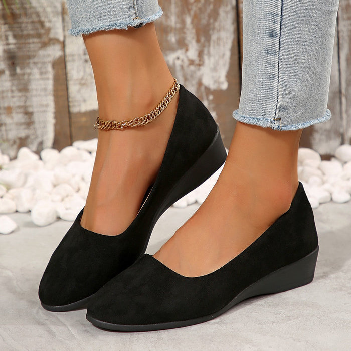 Women's Two-Tone Wedge Shoes Slip-On Low Heel