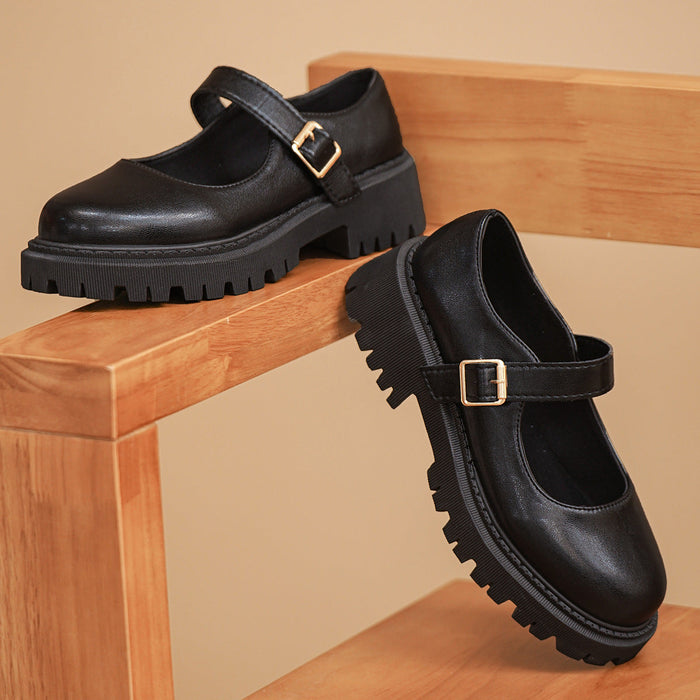 Women's Mary Jane Shoes with Chunky Sole and Buckle Strap